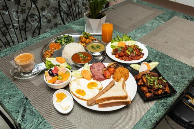 A table spread of Nepali and continental dishes